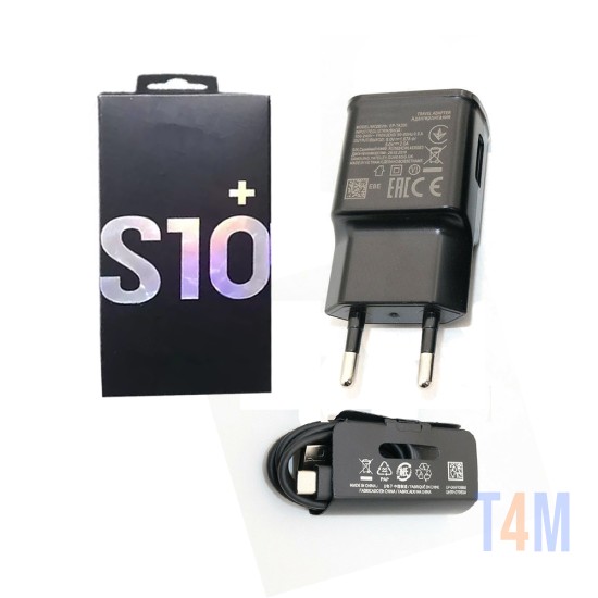 Adaptador de Viagem S10+ com Cabo USB C de 1m 5V Preto
